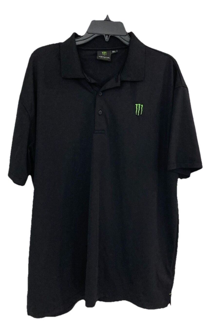 Men's Monster Energy Golf Polo Short Sleeve Performance Black Size XL